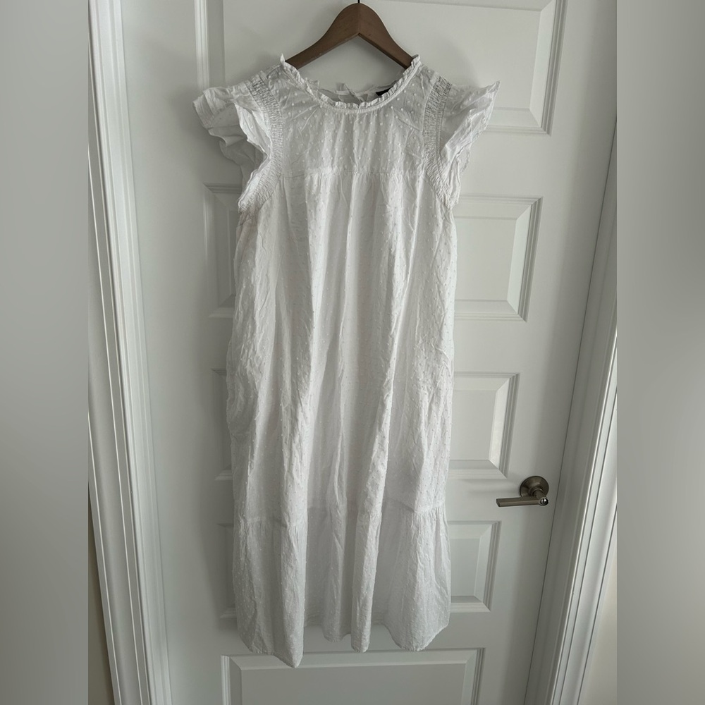 Who What Wear White Broderie Midi Dress with Ruffled Sleeves